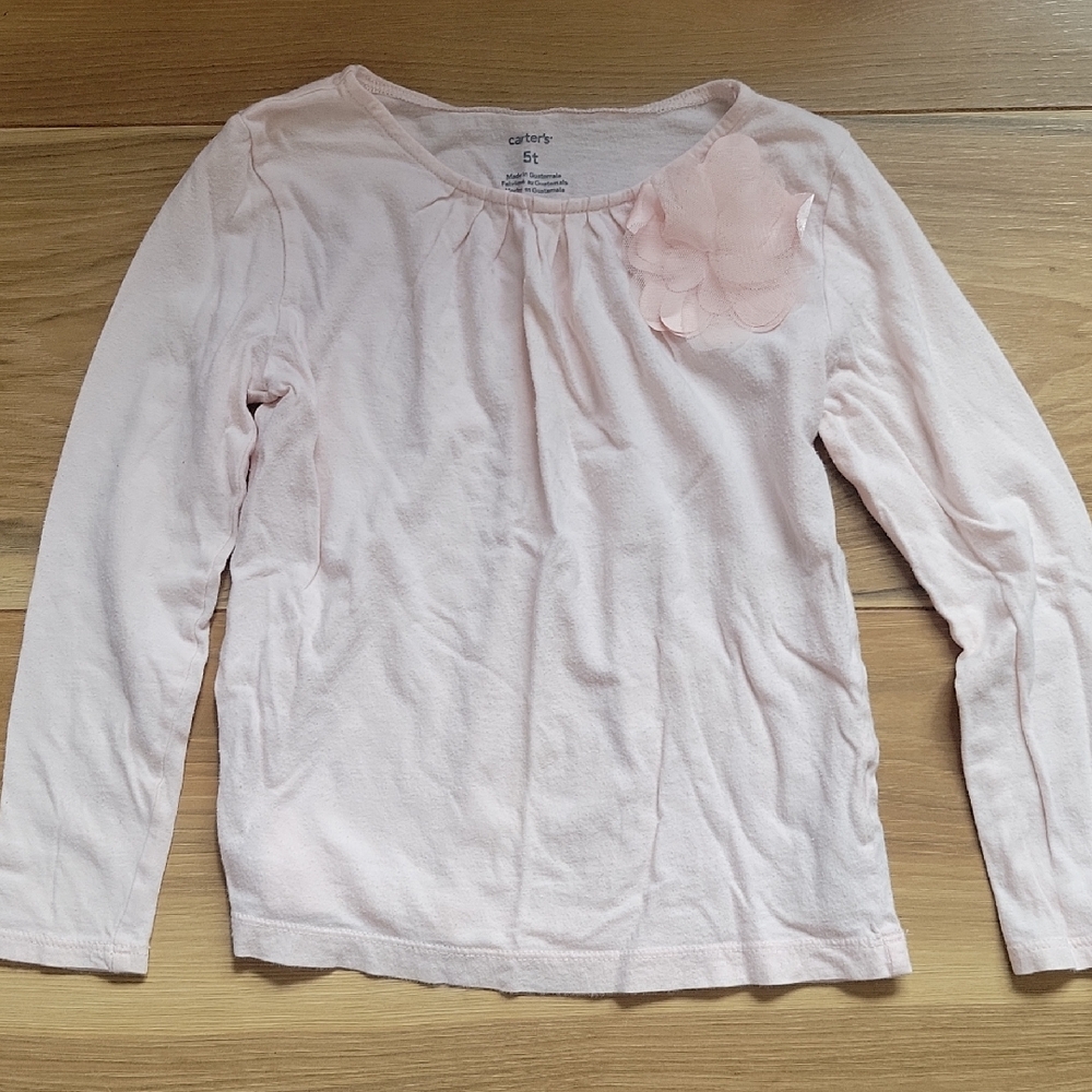 *3/$15* Carter's Size 5T Girls Pink Long Sleeve Tee with Decorative Detail